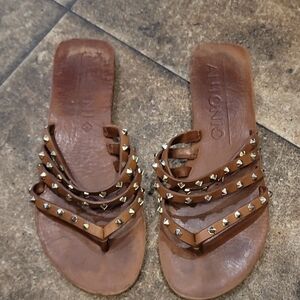 ANTONIO MELANI Brown Sandals with Gold Studs